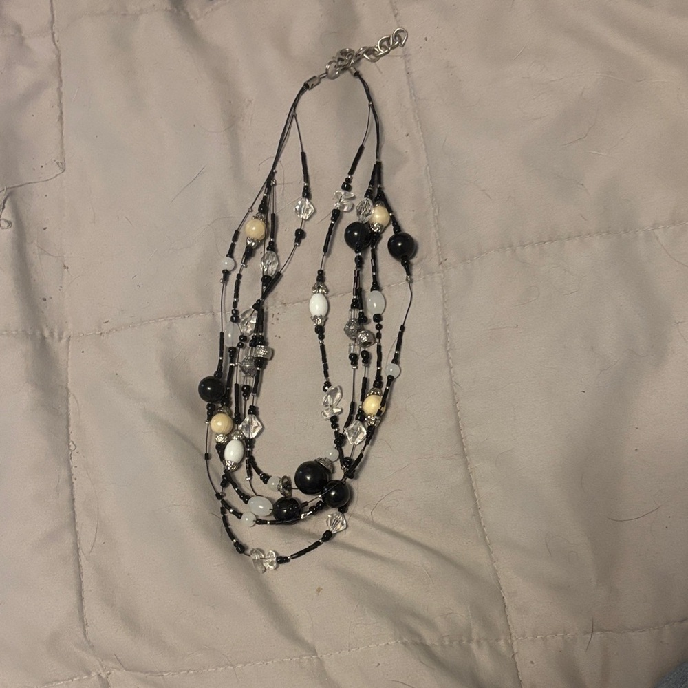 Elegant Black and White Beaded Necklace